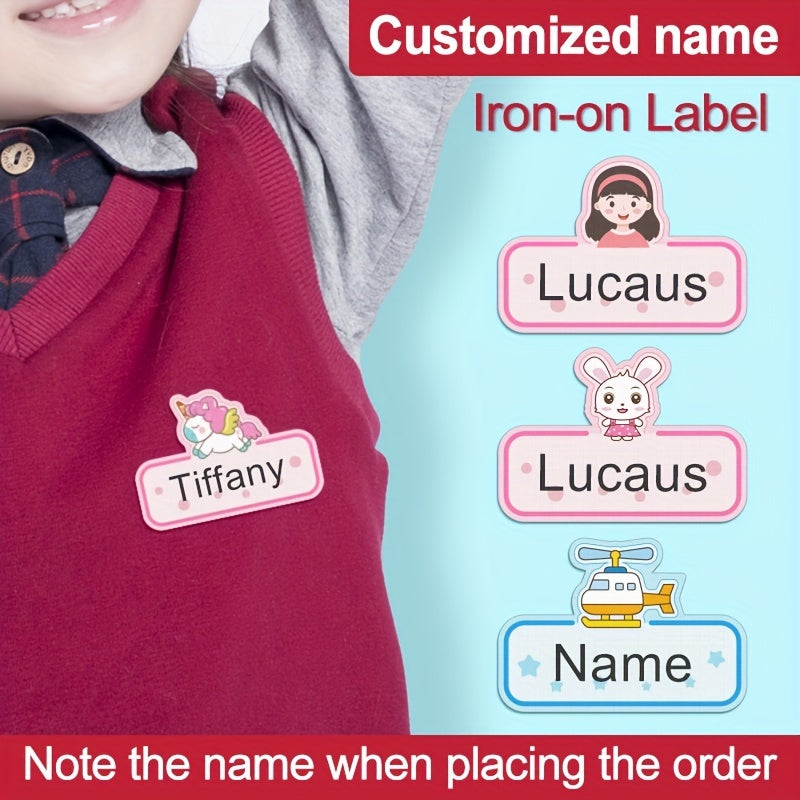12pcs Boy Custom Name Stickers Waterproof 4.5x3cm Sewable Tag Clothes Bag Towel