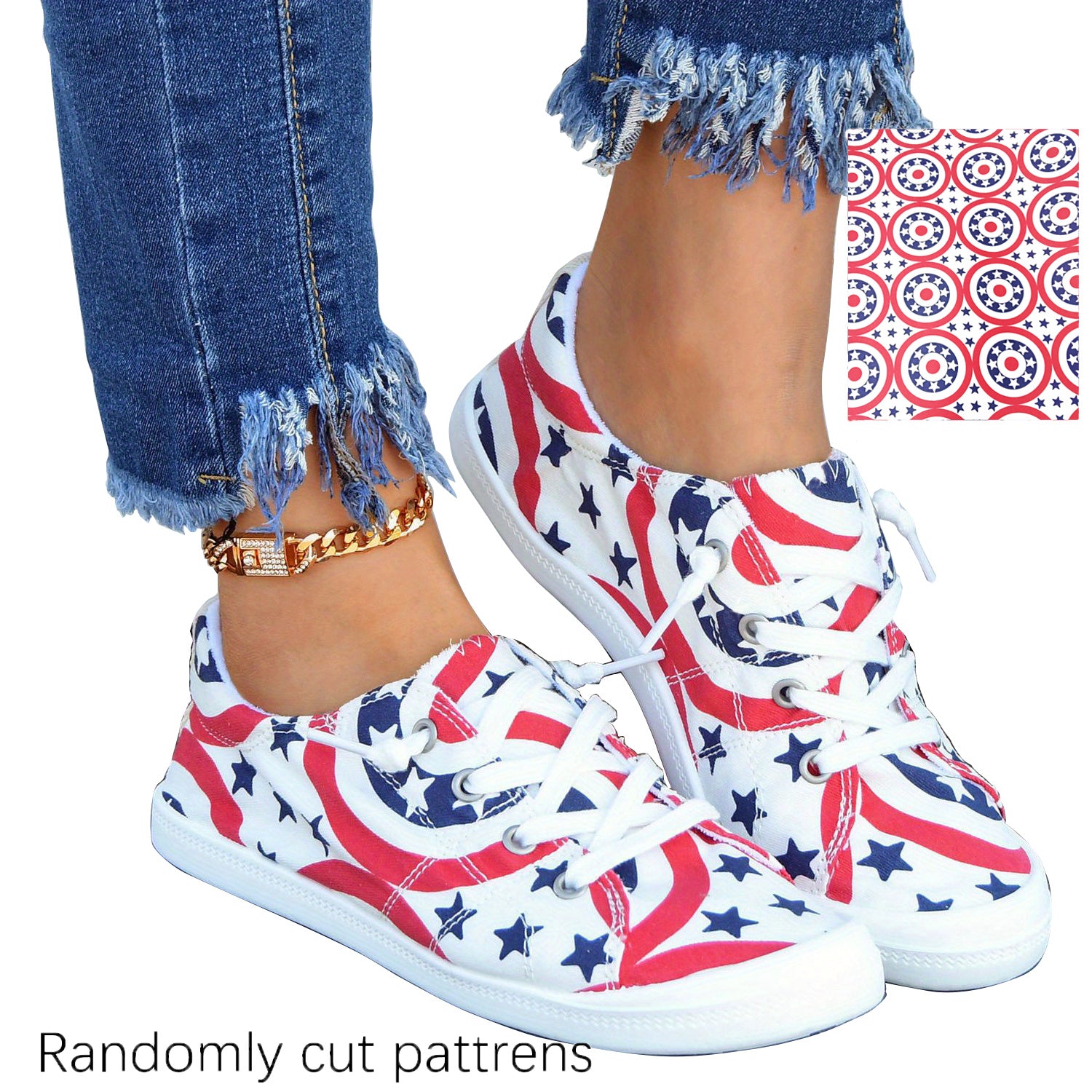 Women's Flag Pattern Canvas Shoes Low Top Sneakers for 4th of July