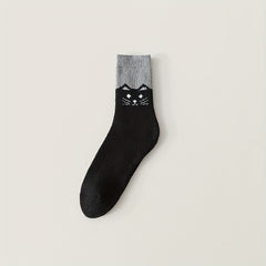 6 Pairs Cartoon Cat Socks Women's Mid Tube Stockings