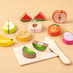 Colorful Wooden Food Cutting Toy Set Fun Learning Activity Boys Girls