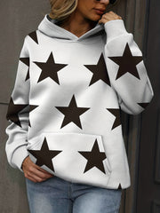 Star Print Hoodie Kangaroo Pocket Long Sleeve Sweatshirt