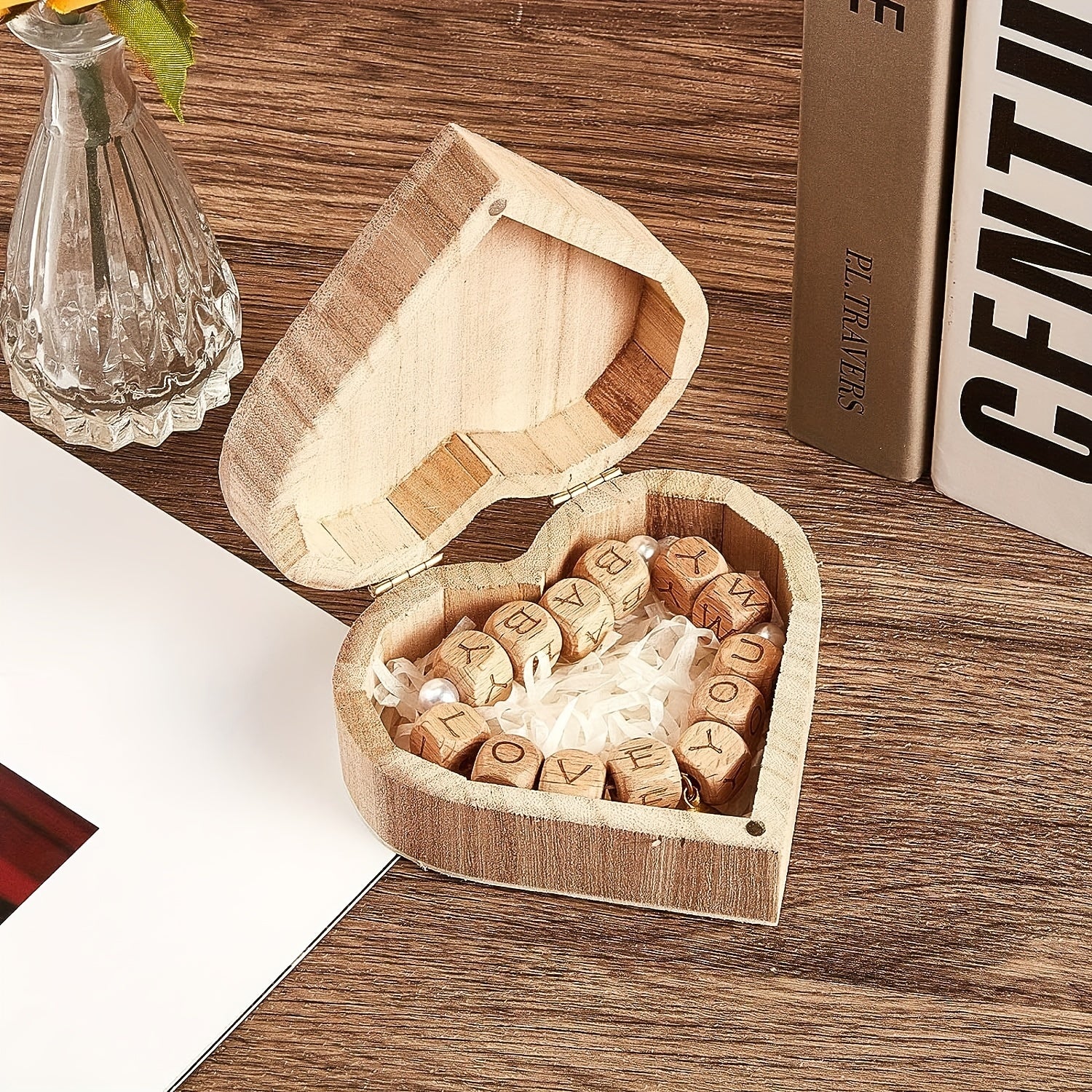Unpainted Wooden Heart Shape Box with Hinged Cover - DIY Art Craft Jewelry Box