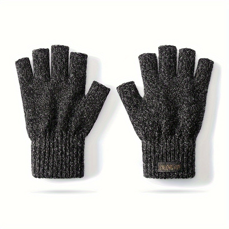 Men's Wool Half-finger Gloves - Winter Warmth, Windproof