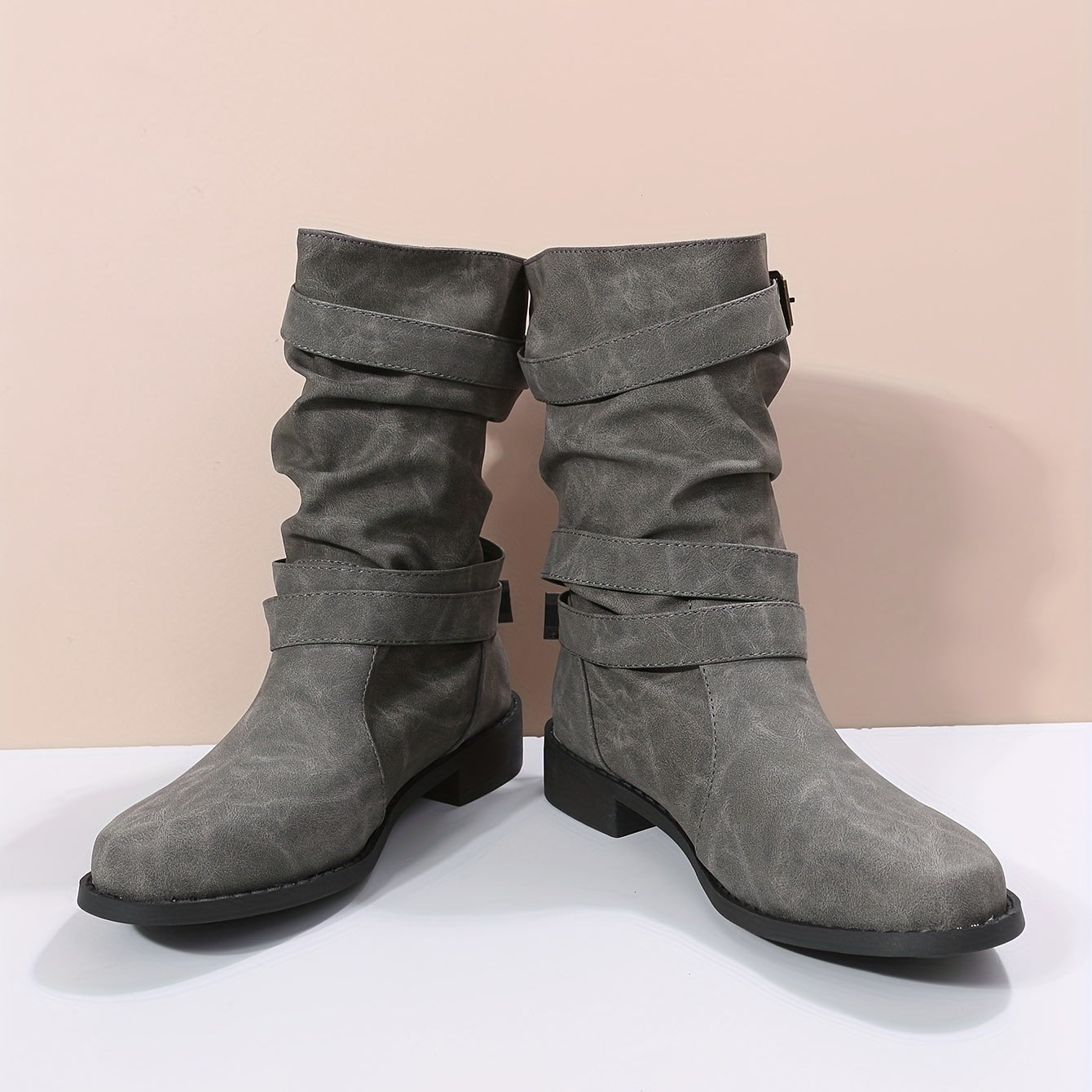 Women's Chunky Heel Boots Buckle Strap Dress Comfortable Walking Shoes