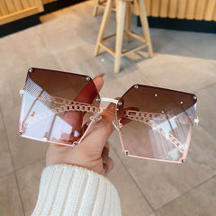 Oversized Square Sunglasses Rivet Decor Gradient UV400