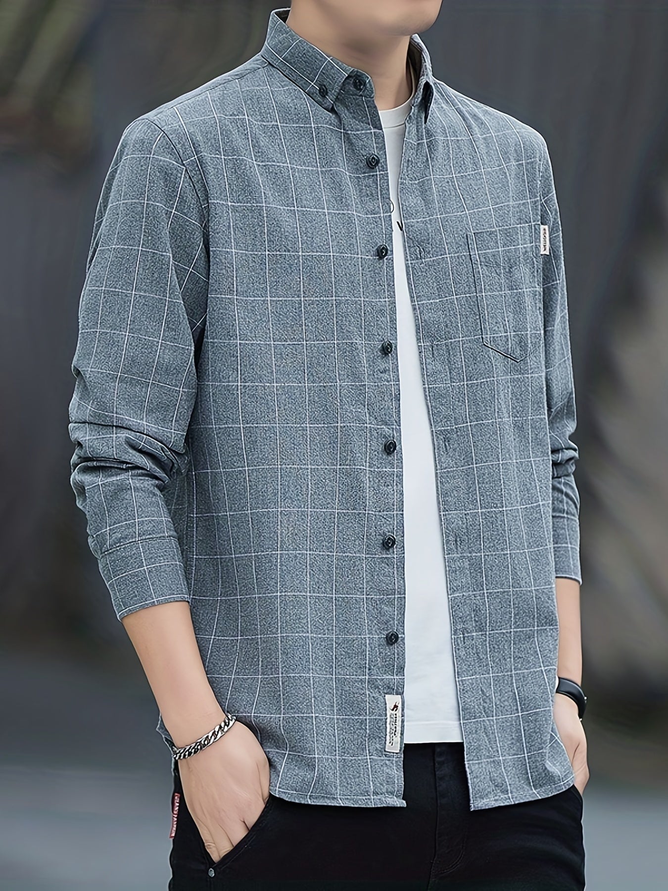 Plaid Print Men's Casual Button Up Shirt with Pocket