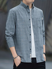 Plaid Print Men's Casual Button Up Shirt with Pocket