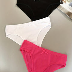 3pcs Solid Bow Tie Briefs Panties Women's Lingerie