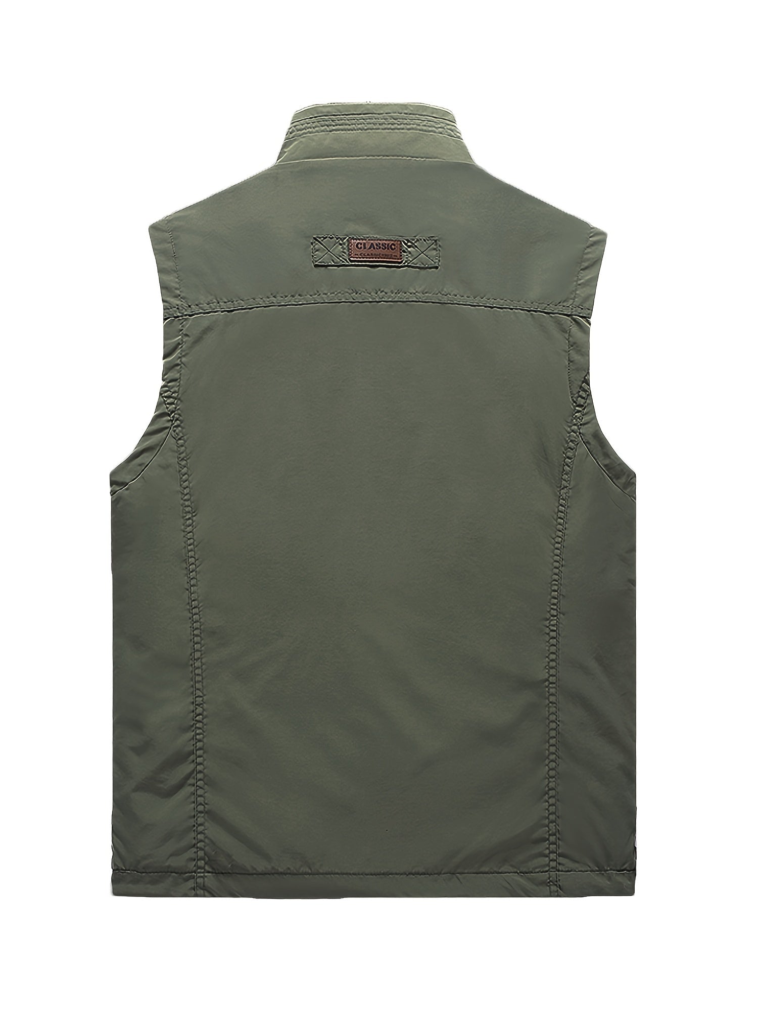 Men's Zipper Pockets Cargo Vest Stand Collar Zip Up Outwear for Spring Summer