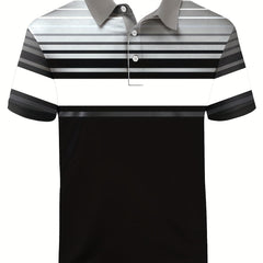 Men's Striped Casual Golf Shirt Short Sleeve Button Down Top