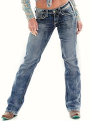 Loose Fit Straight Jeans Slash Pockets Casual Denim Pants