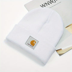 Label Patch Beanie Unisex Solid Knit Hat Warm Skull Cap