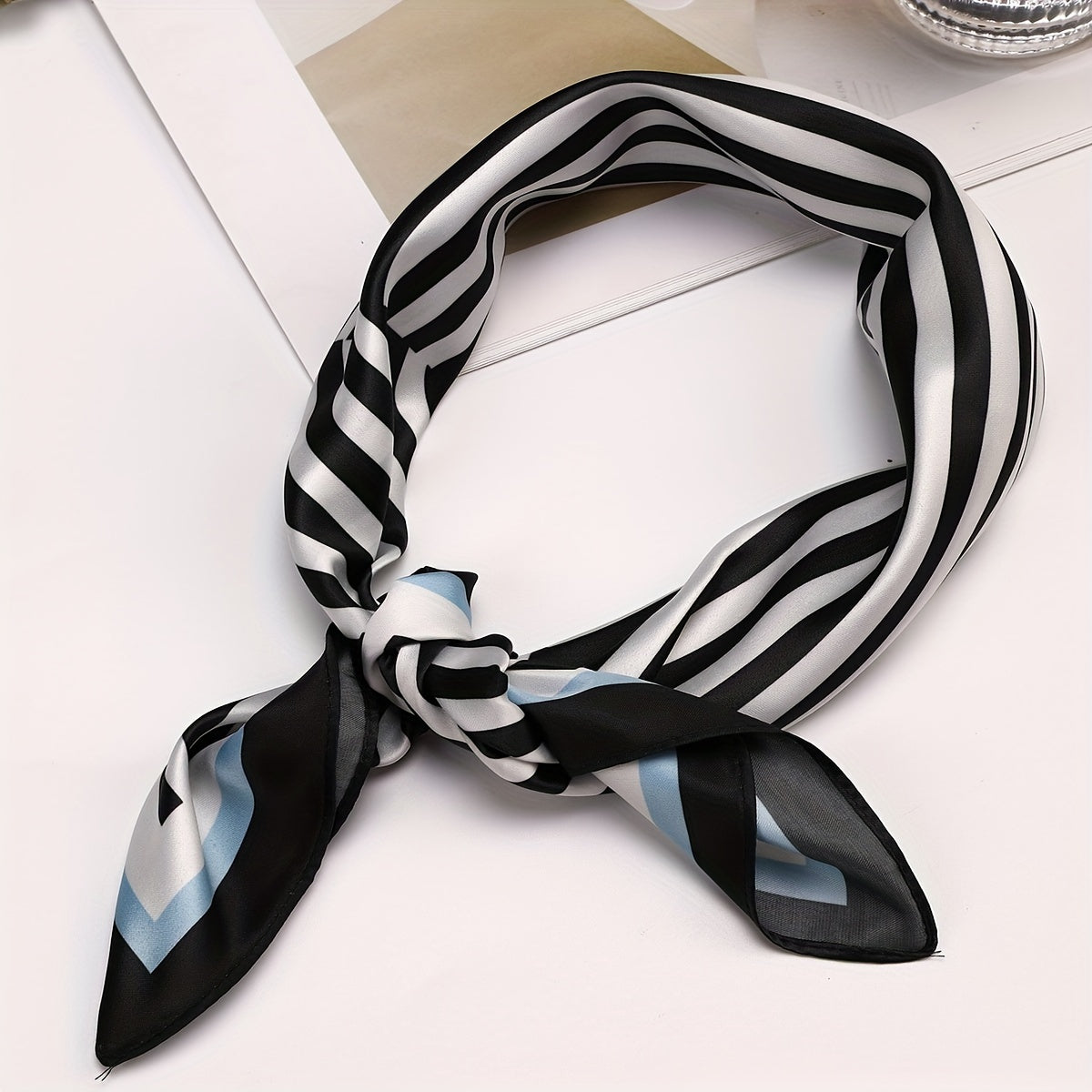 Striped Bandana Classic Print Square Scarf Head Wrap Women Satin Neckerchief Hai