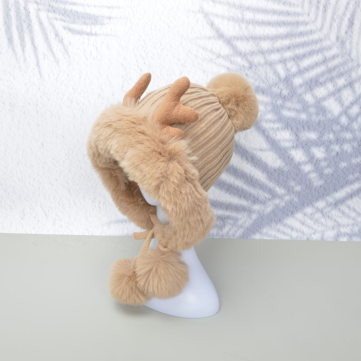 Bubble Beanie Deer Horn Knitted Pom Pom Hat