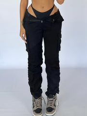 Y2K High Waist Cargo Pants - Solid Slim Fit - Casual Wide Leg