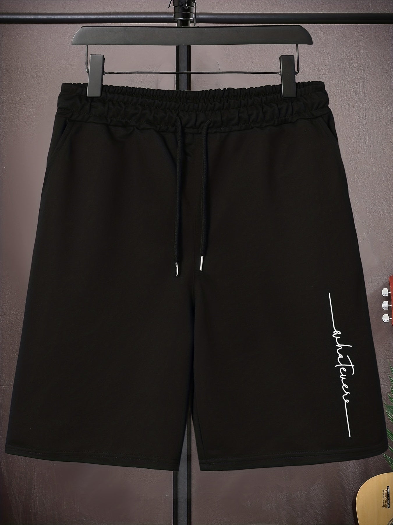 Letter Print Casual Mid Stretch Graphic Drawstring Shorts Men's Shorts
