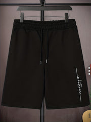 Letter Print Casual Mid Stretch Graphic Drawstring Shorts Men's Shorts