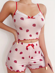 Fruit Print Pajama Set Cami Top & Shorts