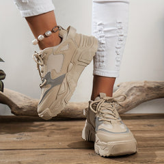Women's Chunky Sneakers Faux Leather Mesh Dad Shoes
