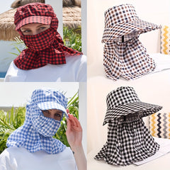 Sunscreen Sun Hat with Large Brim Face Covering Plaid Duck Tongue Sunshade