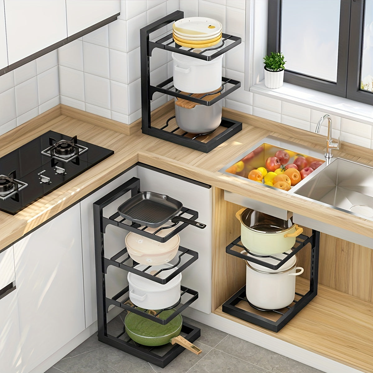 1pc Kitchen Storage Rack Cutting Board Pot Lid Storage Under Sink Organizer