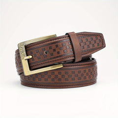 Men's Plaid Embossed Belt with Alloy Pin Buckle