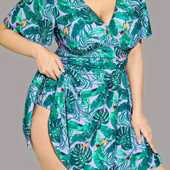 Women's Plus Size Tropical Print Tankini Set