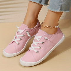Women's Pink Canvas Low Top Lace Up Sneakers