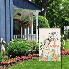 Happy Easter Garden Flag 30x45 cm, Bunny Design, Double-Sided Burlap Flag
