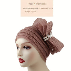 Mesh Pleated Bow Turban Cap Head Scarf Ramadan Head Wraps Beanie
