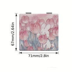 Tulip Rabbit Pattern Makeup Mirror Square Double Side Folding Vanity Mirror