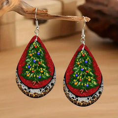 Christmas Teardrop Wooden Earrings Santa Snowman