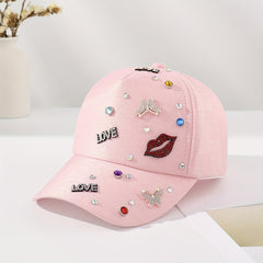 Pink Butterfly Patch Baseball Cap Rhinestone Decor Y2K Dad Hat