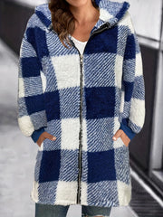 Plaid Print Hooded Jacket Zip Up Outerwear