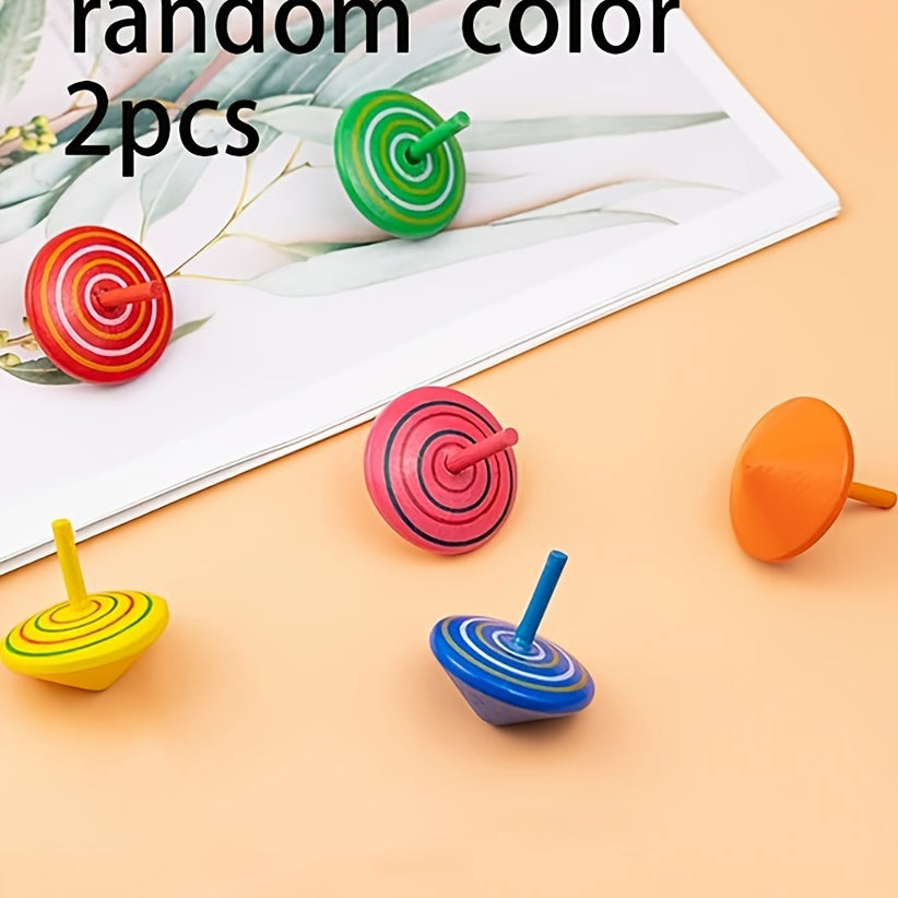 Colorful Wooden Spinning Tops Rainbow Gyroscopes Toy for Family Games Party