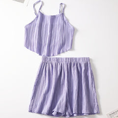 2pcs Set Crop Cami Top & Solid Shorts