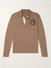 Hedgehog Pattern Knit Polo Shirt Men's Casual V Neck Sweater