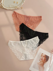 3 Pack Plus Size Panties Set Eyelet Embroidered Lace Criss Cross Three Piece