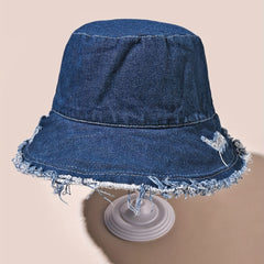 Distressed Ripped Bucket Hat with Frayed Brim for Sunscreen Protection