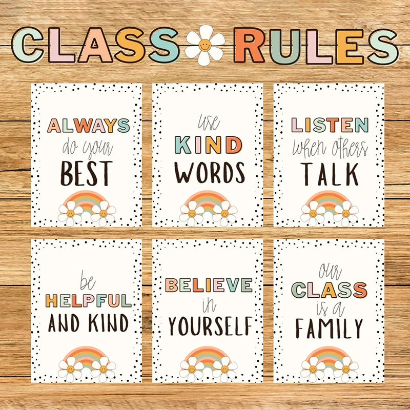 Boho Classroom Rules Poster Set, Middle School Classroom Decor