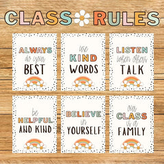 Boho Classroom Rules Poster Set, Middle School Classroom Decor