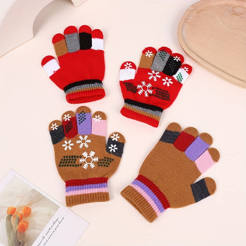 Kids Snowflake Print Winter Knitted Magic Gloves Age 4-8