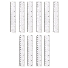 10pcs Clear Plastic Rulers Inches Metric Student Rulers w/ Slanted Edge