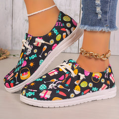 Women's Easter Eggs & Cartoon Rabbit Print Boat Shoes Low Casual Flats Low