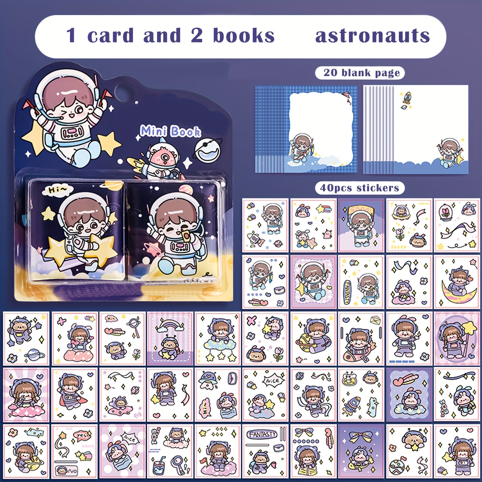 2pcs Mini Pendant Hand Account Book Blank Pages 40 Stickers