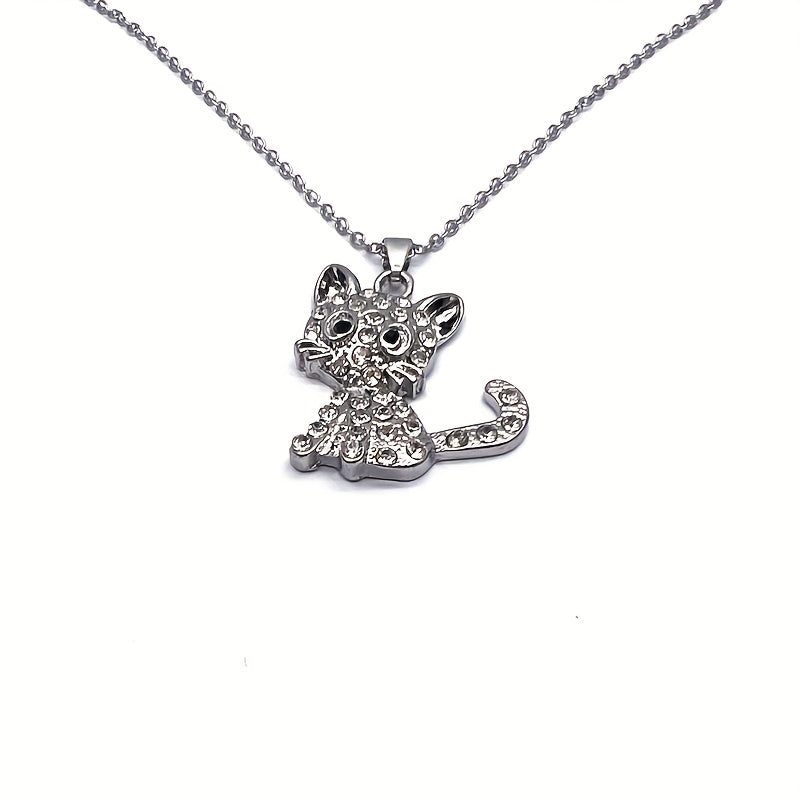 Glittery Kitten Rhinestone Necklace for Kids