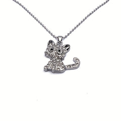 Glittery Kitten Rhinestone Necklace for Kids