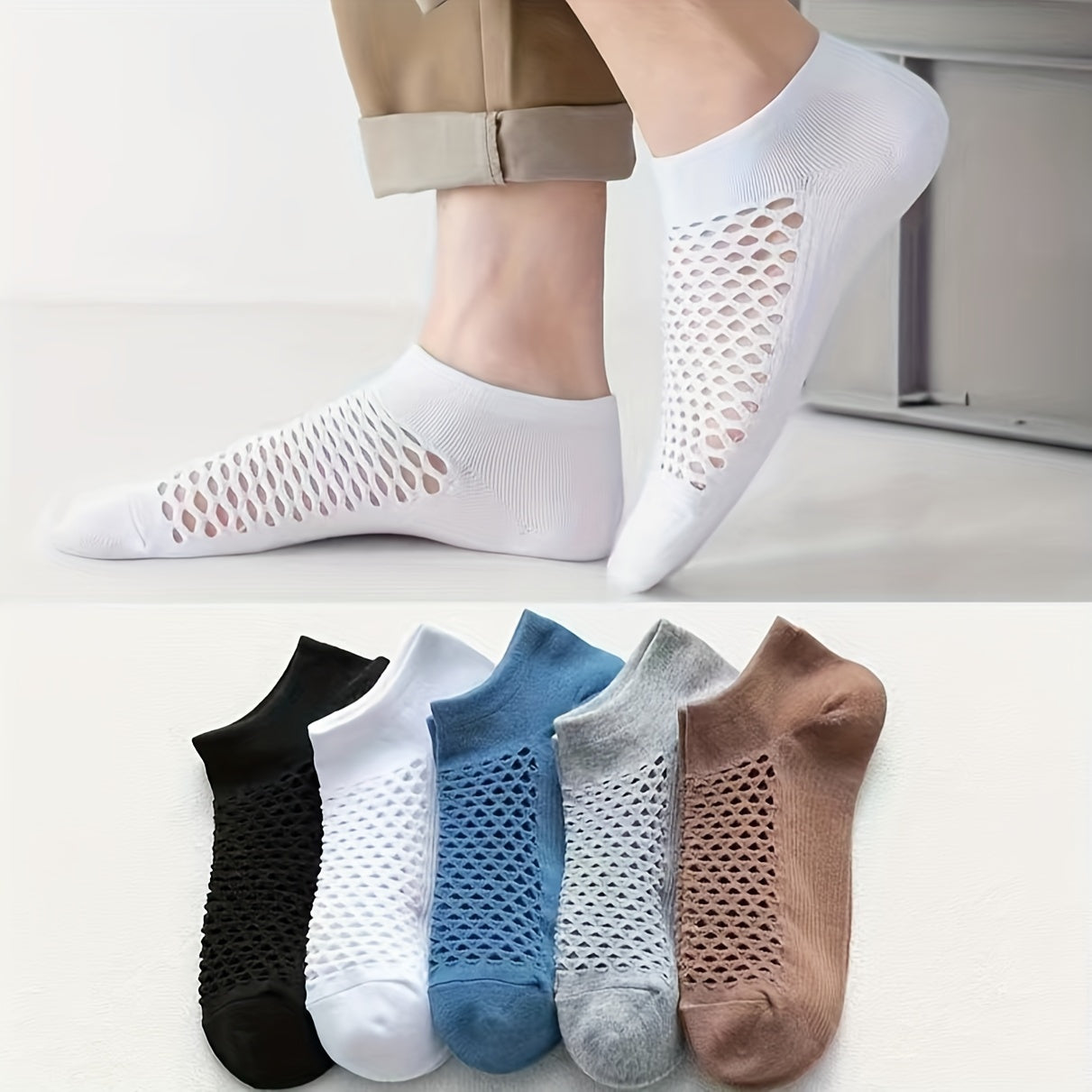 5 Pairs Mesh Low Cut Socks for Men