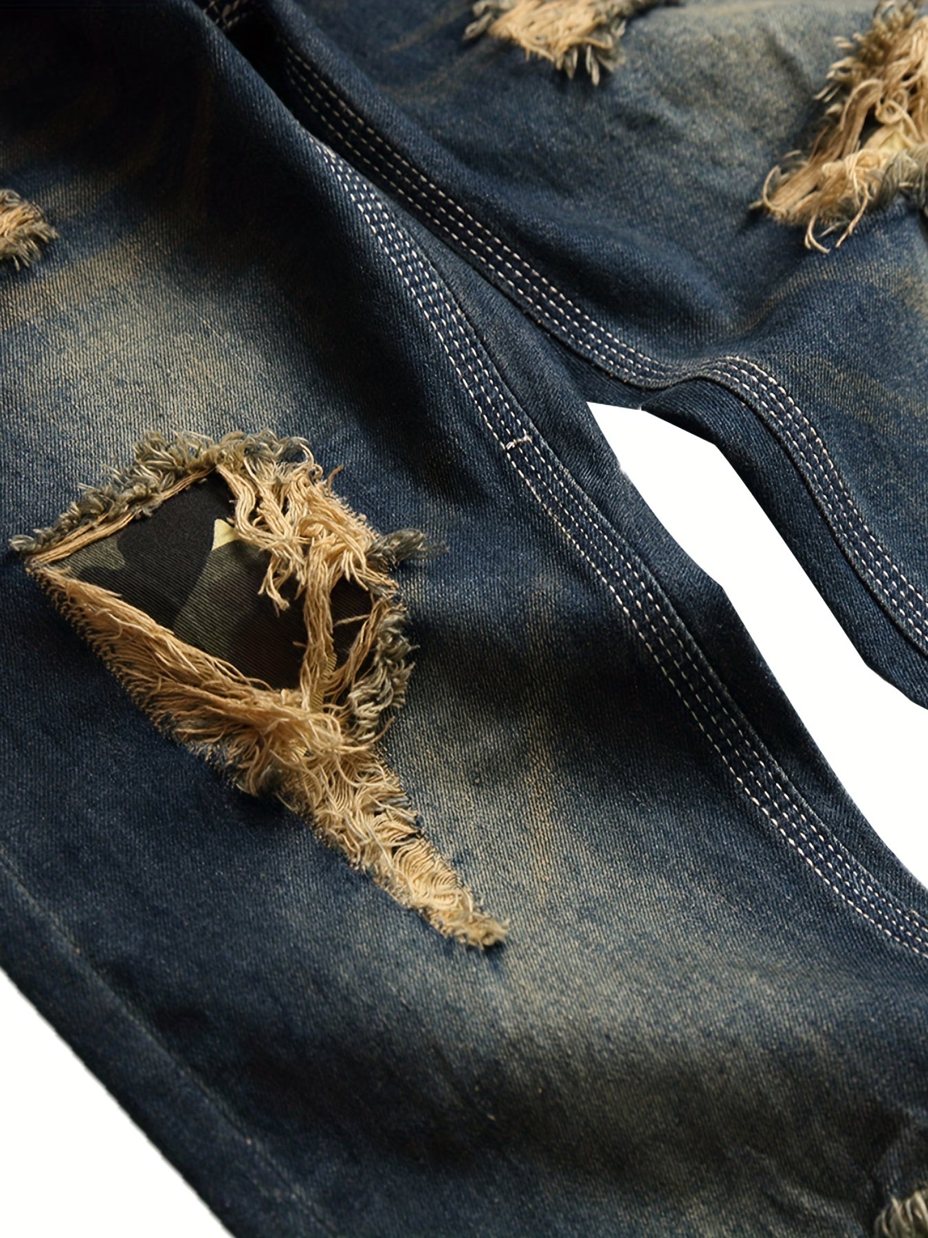 Slim Fit Ripped Jeans Men's Distressed Denim Pants