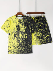 Men's King Print Tee & Shorts Set for Summer Outdoor